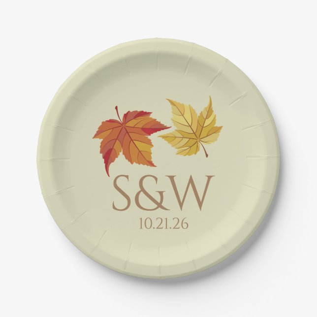 Fall Leaves Foliage Personalised Paper Plates (Front)