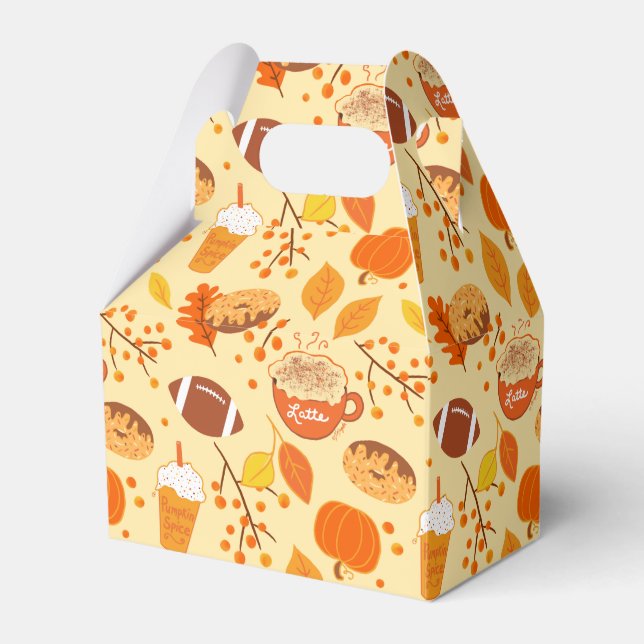 Fall Leaves Football and Pumpkin Spice Pattern Favour Box (Front Side)