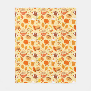 Fall Leaves Football and Pumpkin Spice Pattern Fleece Blanket