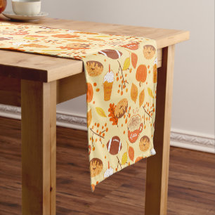 Fall Leaves Football and Pumpkin Spice Pattern Short Table Runner