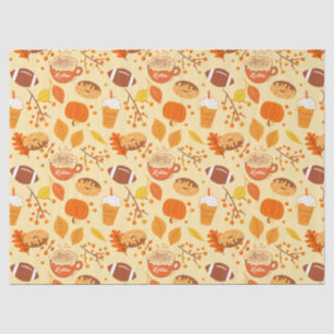 Fall Leaves Football and Pumpkin Spice Pattern Tissue Paper