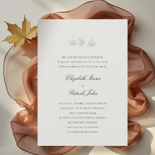 Fall Leaves Formal Modern Classic Ecru Wedding Invitation
