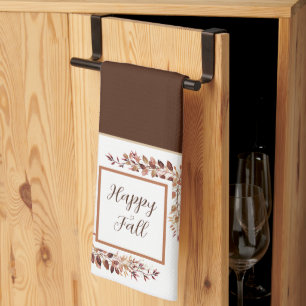 Fall leaves frame with customisable text kitchen tea towel