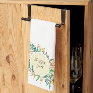 Fall leaves frame with customisable text tea towel