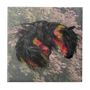 Fall Leaves Friesian Horse Tile