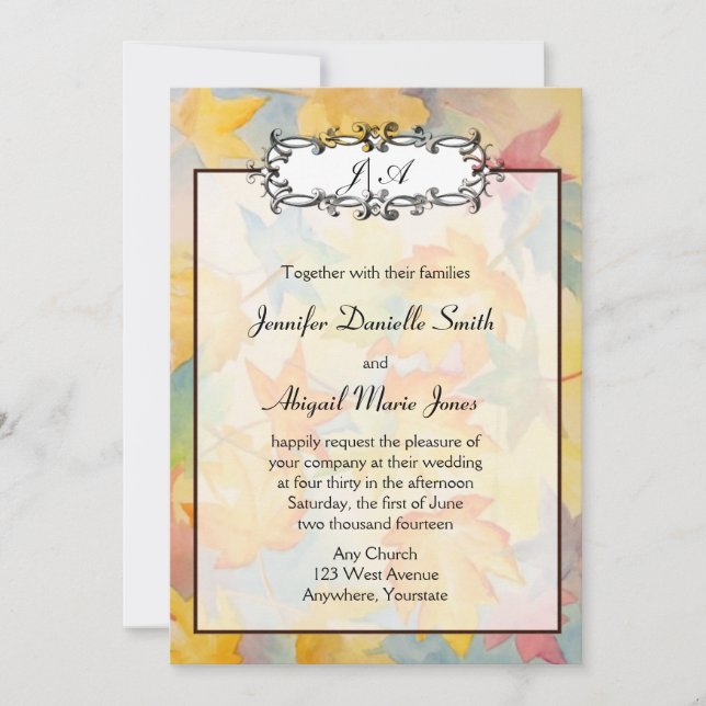 Fall Leaves Gay Wedding Invitation (Front)