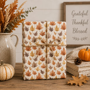 Fall Leaves Gift Wrap in Burnt Orange Gold & Brown
