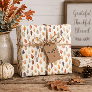 Fall Leaves Gift Wrap in Rust Brown Cream & Grey