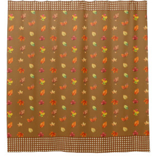 Fall Leaves & Gingham Shower Curtain