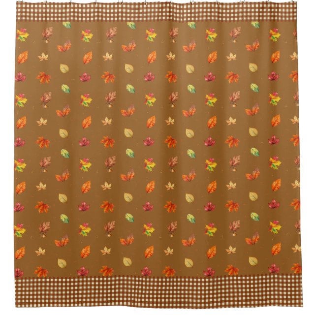 Fall Leaves & Gingham Shower Curtain (Front)