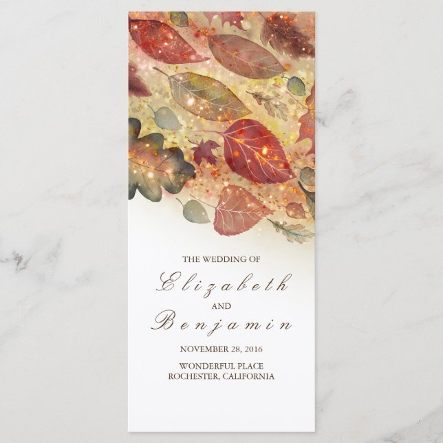 Fall Leaves Glitter Wedding Programs Programme (Front)