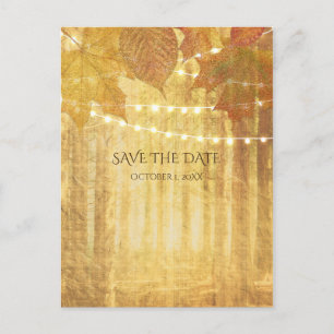 Fall Leaves Golden Autumn Rustic Save The Date Announcement Postcard