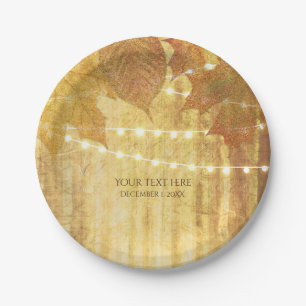 Fall Leaves Golden Autumn Rustic Woods Wedding Paper Plate