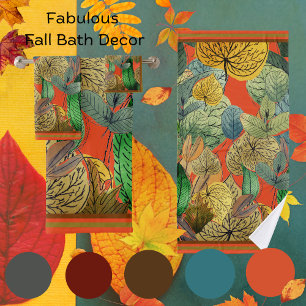 Fall Leaves Green, Brown, Rust, Tangerine Bath Towel Set