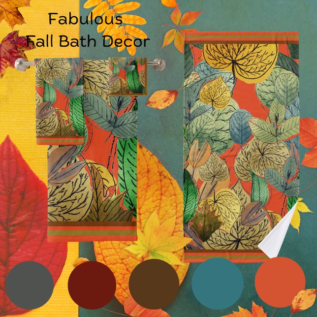 Fall Leaves Green, Brown, Rust, Tangerine Bath Towel Set (Creator Uploaded)