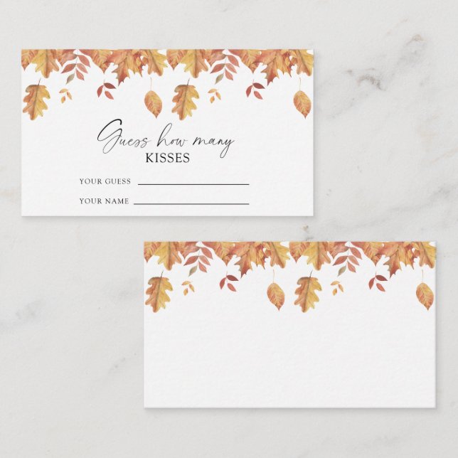 Fall leaves - guess how many kisses bridal game enclosure card (Front/Back)