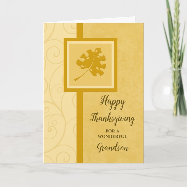 Fall Leaves Happy Thanksgiving Grandson Holiday Card (Front)