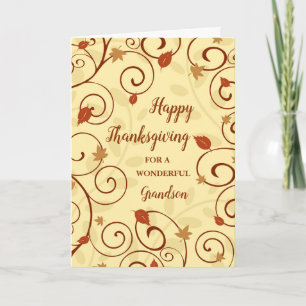 Fall Leaves Happy Thanksgiving Grandson Holiday Card