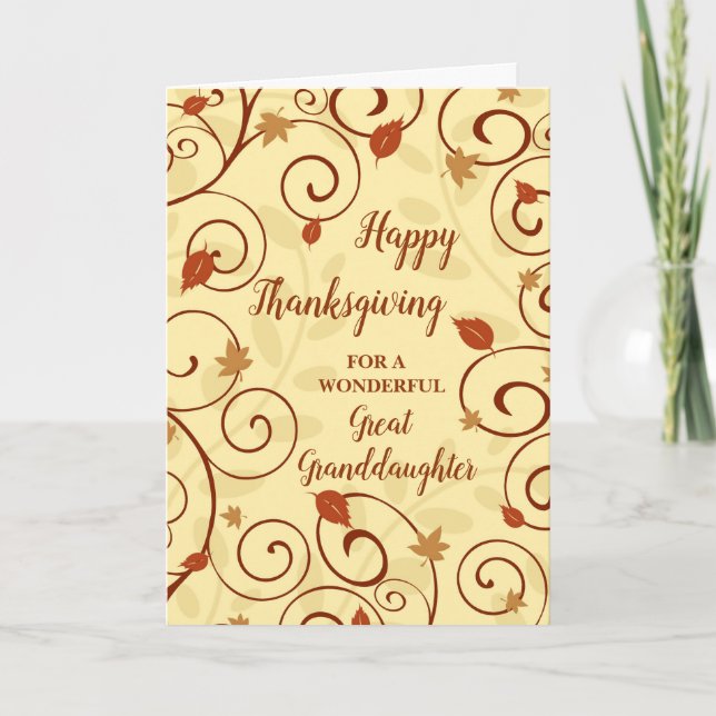 Fall Leaves Happy Thanksgiving Great Granddaughter Holiday Card (Front)