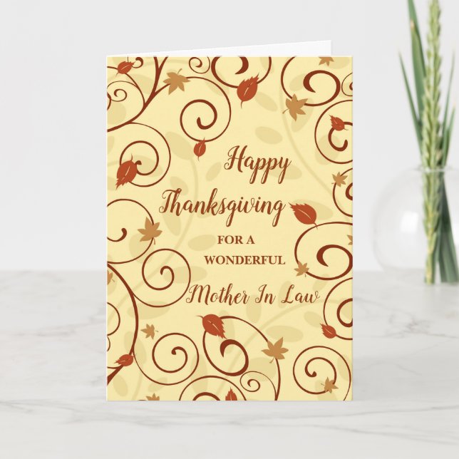 Fall Leaves Happy Thanksgiving Mother In Law Holiday Card (Front)