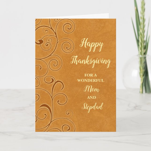 Fall Leaves Happy Thanksgiving Mum and Stepdad Holiday Card (Front)