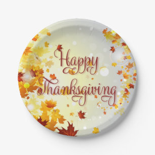 Fall Leaves Happy Thanksgiving Paper Plates