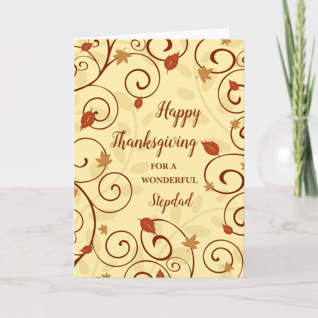 Fall Leaves Happy Thanksgiving Stepdad Holiday Card (Front)