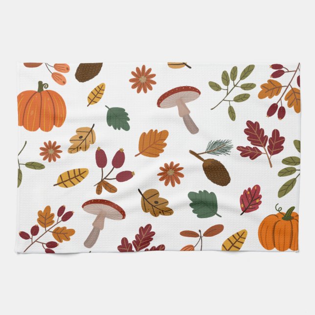 Fall Leaves & Harvest Pattern Kitchen Towels (Horizontal)