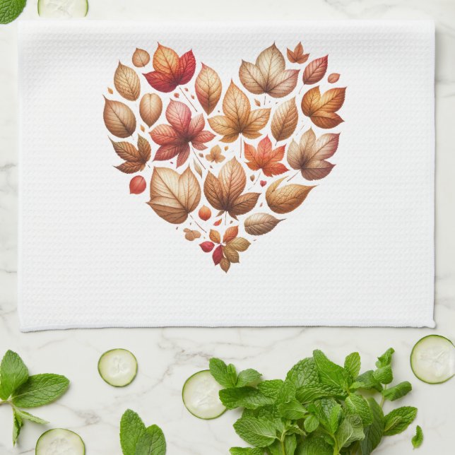 Fall Leaves Heart Shaped Tea Towel (Folded)