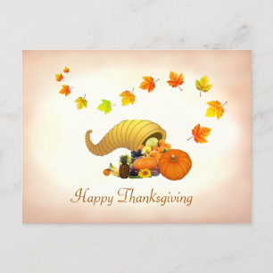 Fall Leaves & Horn of Plenty Thanksgiving Postcard