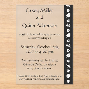 Fall Leaves in Black Acrylic Wedding Invitations