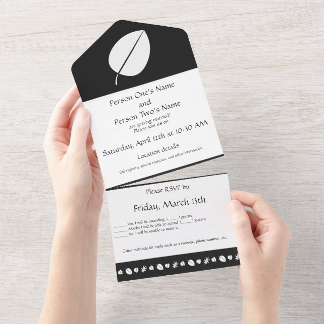 Fall Leaves in Black All In One Invitation (Tearaway)