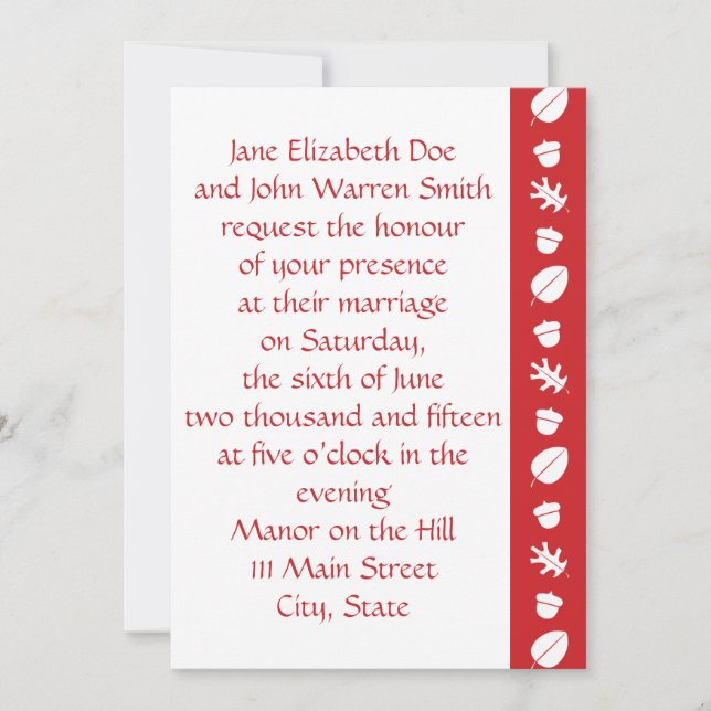 Fall Leaves in Cherry Wedding Invitation (Front)