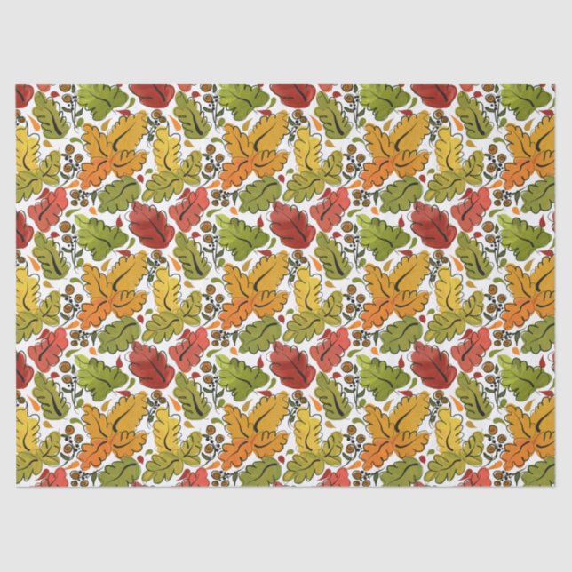 Fall Leaves in Gold, Green and Rust Brown  Tissue Paper (Front)