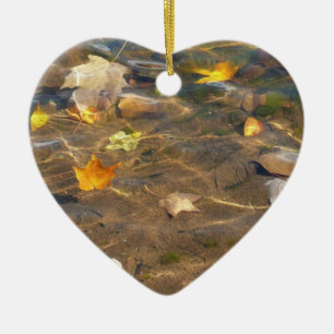 Fall Leaves in Pond Water Nature Photography Ceramic Tree Decoration