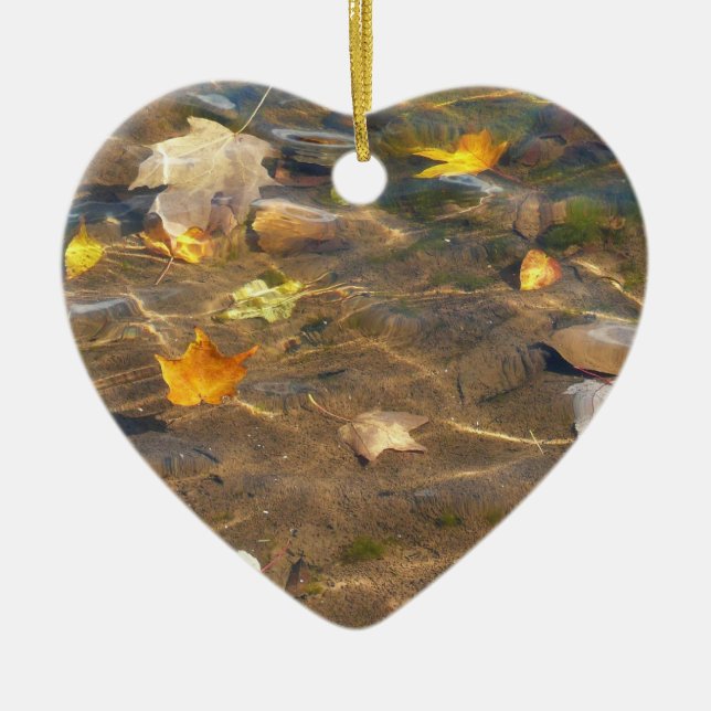 Fall Leaves in Pond Water Nature Photography Ceramic Tree Decoration (Front)