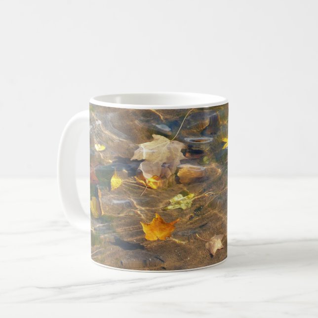 Fall Leaves in Pond Water Nature Photography Coffee Mug (Front Left)