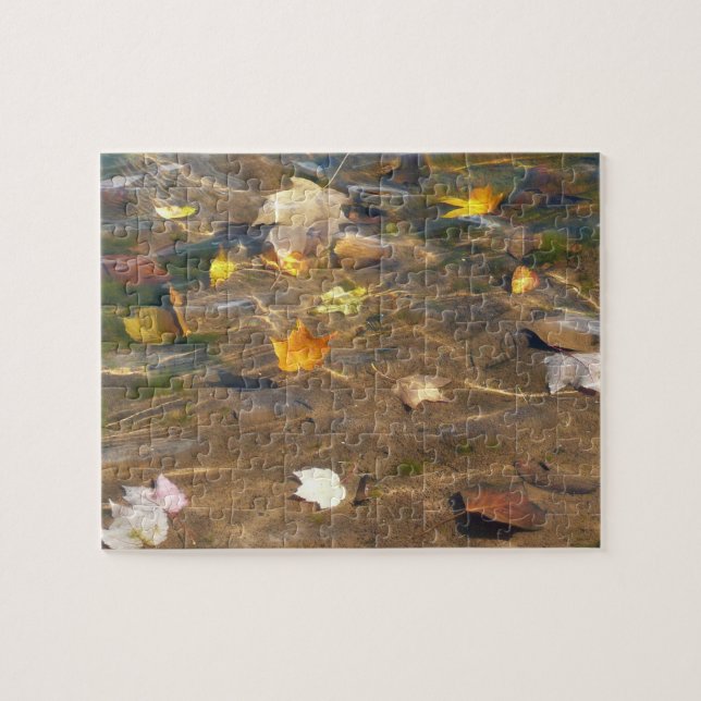 Fall Leaves in Pond Water Nature Photography Jigsaw Puzzle (Horizontal)