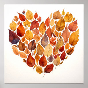 fall leaves in the shape of a heart print