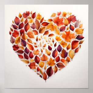 fall leaves in the shape of a heart print