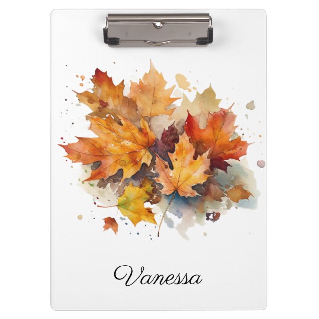 Fall leaves in watercolor customisable clipboard (Front)