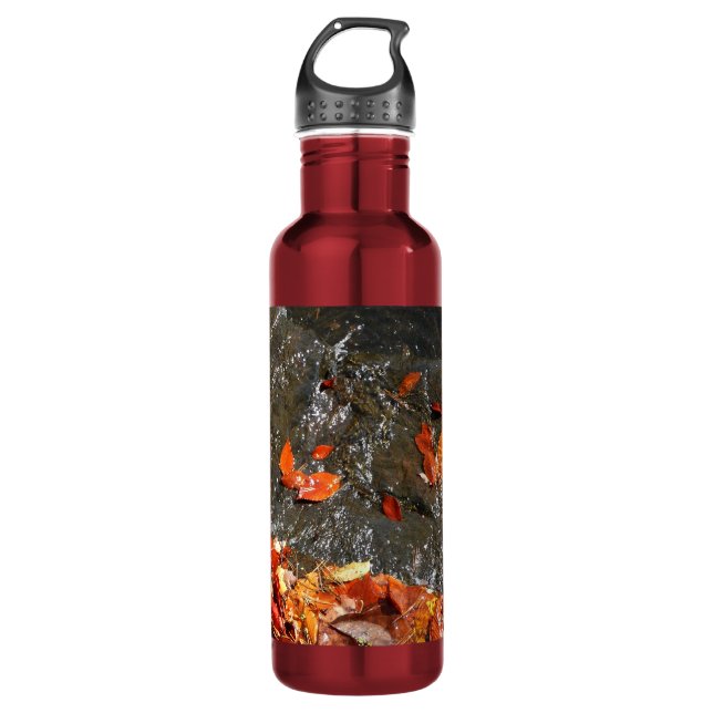 Fall Leaves in Waterfall I Autumn Photography 710 Ml Water Bottle (Front)