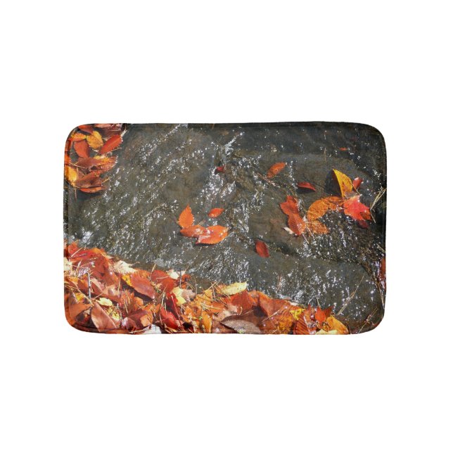 Fall Leaves in Waterfall I Autumn Photography Bath Mat (Front)