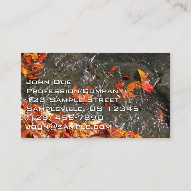 Fall Leaves in Waterfall I Autumn Photography Business Card (Front)