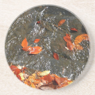 Fall Leaves in Waterfall I Autumn Photography Coaster