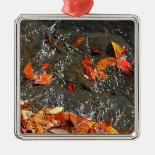 Fall Leaves in Waterfall I Autumn Photography Metal Tree Decoration