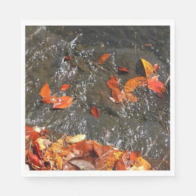 Fall Leaves in Waterfall I Autumn Photography Napkin (Front)