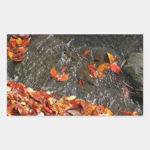 Fall Leaves in Waterfall I Autumn Photography Rectangular Sticker