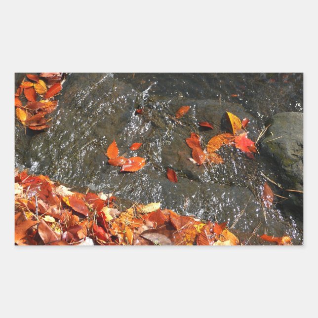 Fall Leaves in Waterfall I Autumn Photography Rectangular Sticker (Front)