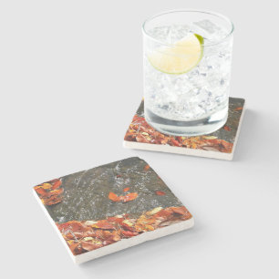 Fall Leaves in Waterfall I Autumn Photography Stone Coaster
